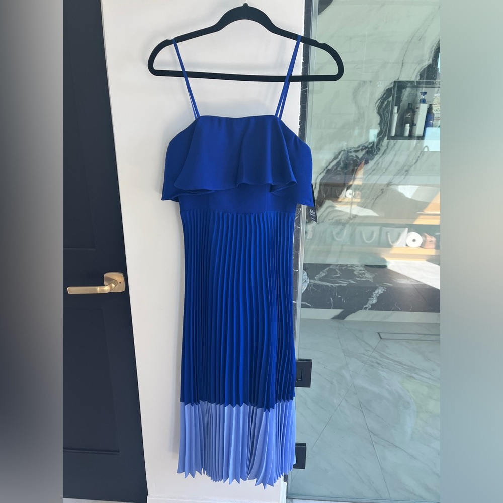 NWT AIDAN MATTOX STRAPLESS COLOR-BLOCKED DRESS IN ROYAL SAPPHIRE